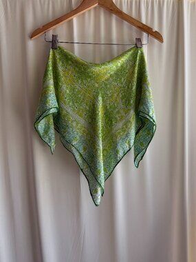 Vintage Green Paisley Floral Silk Feel Square Scarf Bandana